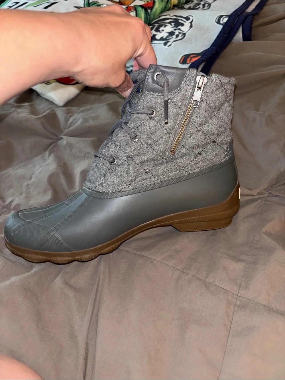 Sperry Gray Quilted Wool-Upper Duck Boots